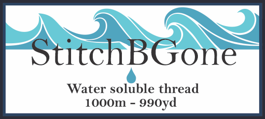 Logo of Stitch B Gone water soluble thread with decorative elements on a white background