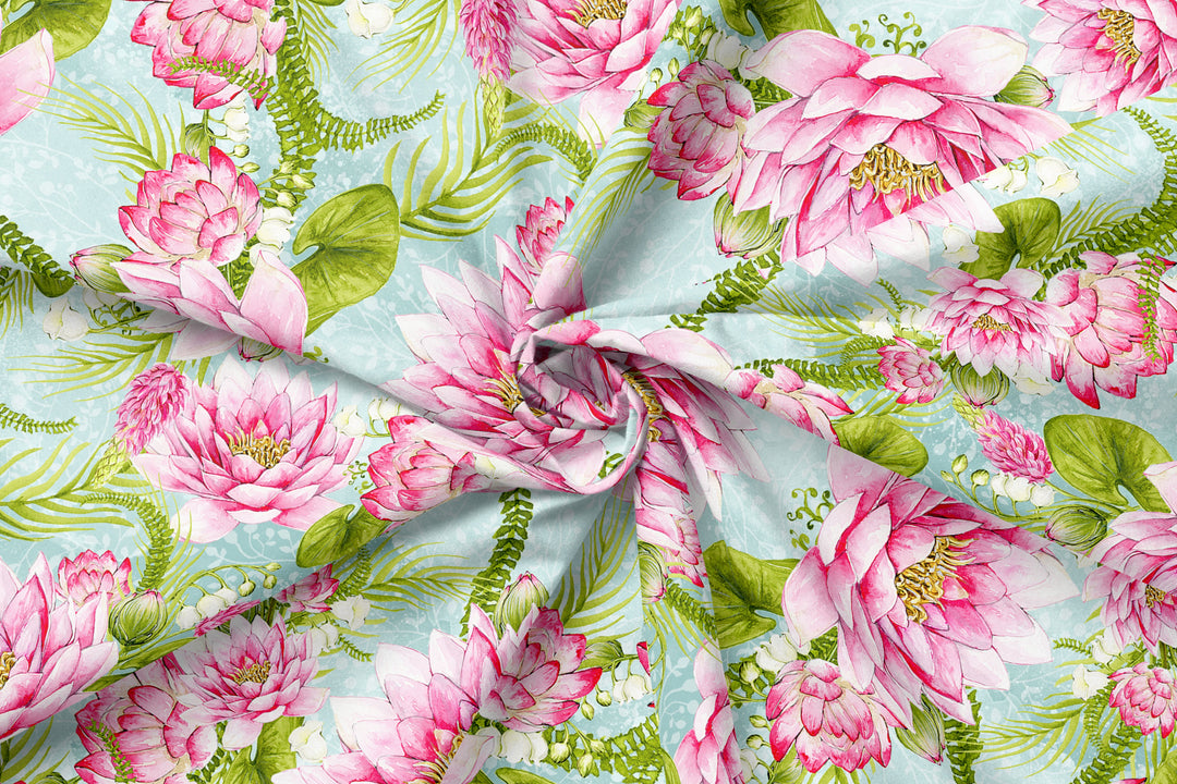 Water Lily Flower Fabric 100% Cotton - MZ0001FW