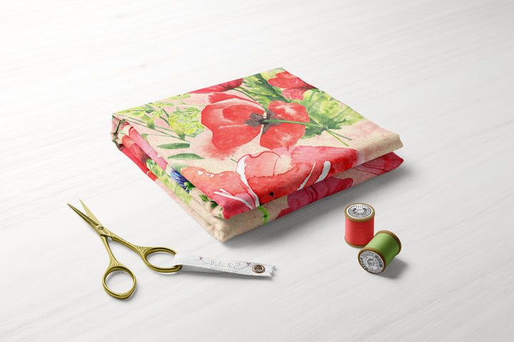 Powerful poppies on Pink 100% Cotton Fabric -MZ0001PP