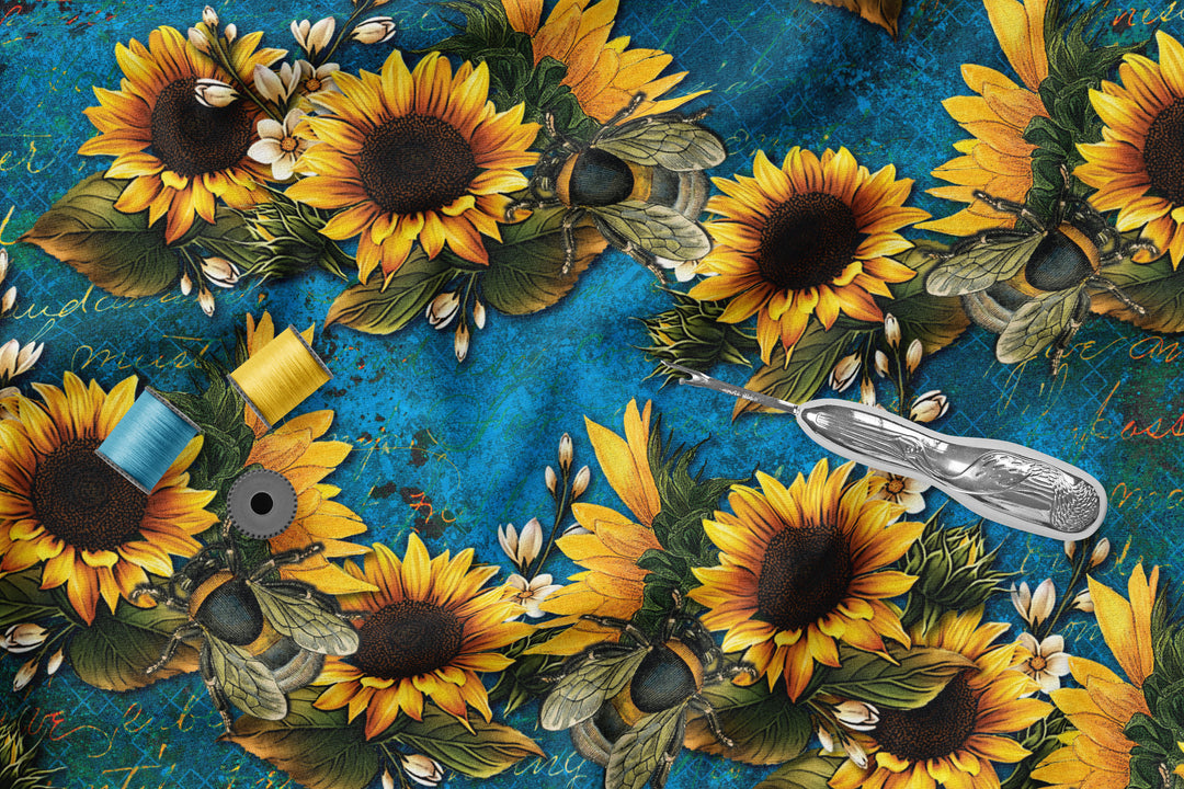 Bright Sunflowers on Cobalt 100% Cotton Fabric -MZ0002SF