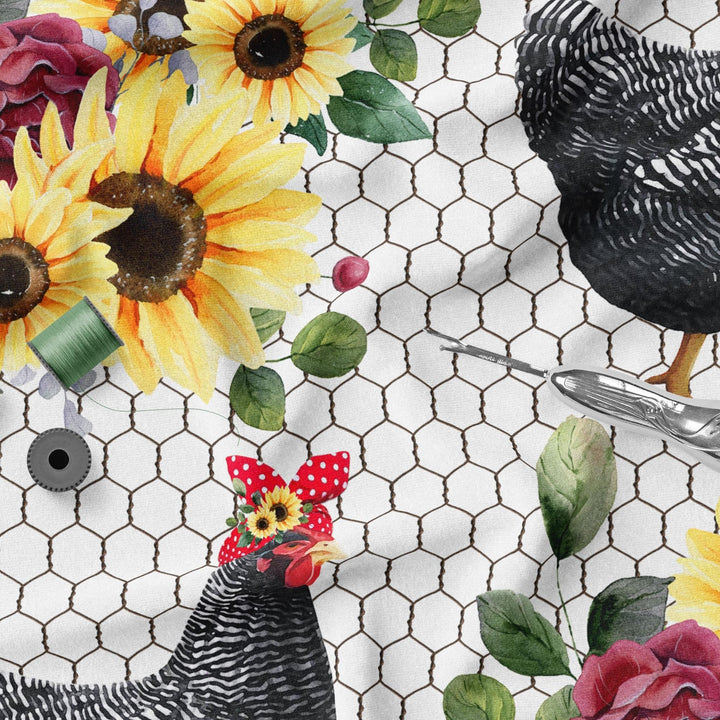 Fashion Chickens on mesh 100% Cotton Fabric -MZ0003CH