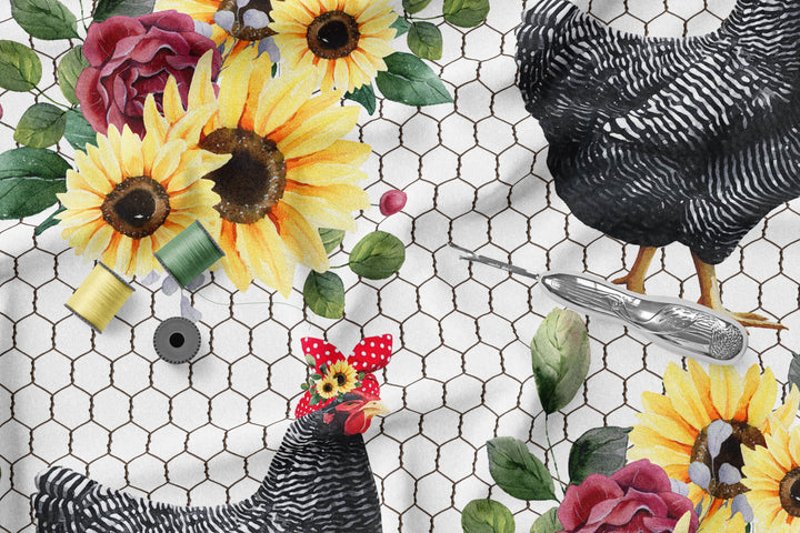 Fashion Chickens on mesh 100% Cotton Fabric -MZ0003CH