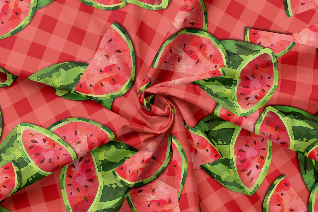 Watermelon Gingham 100% Cotton Fabric - MZ0003WM