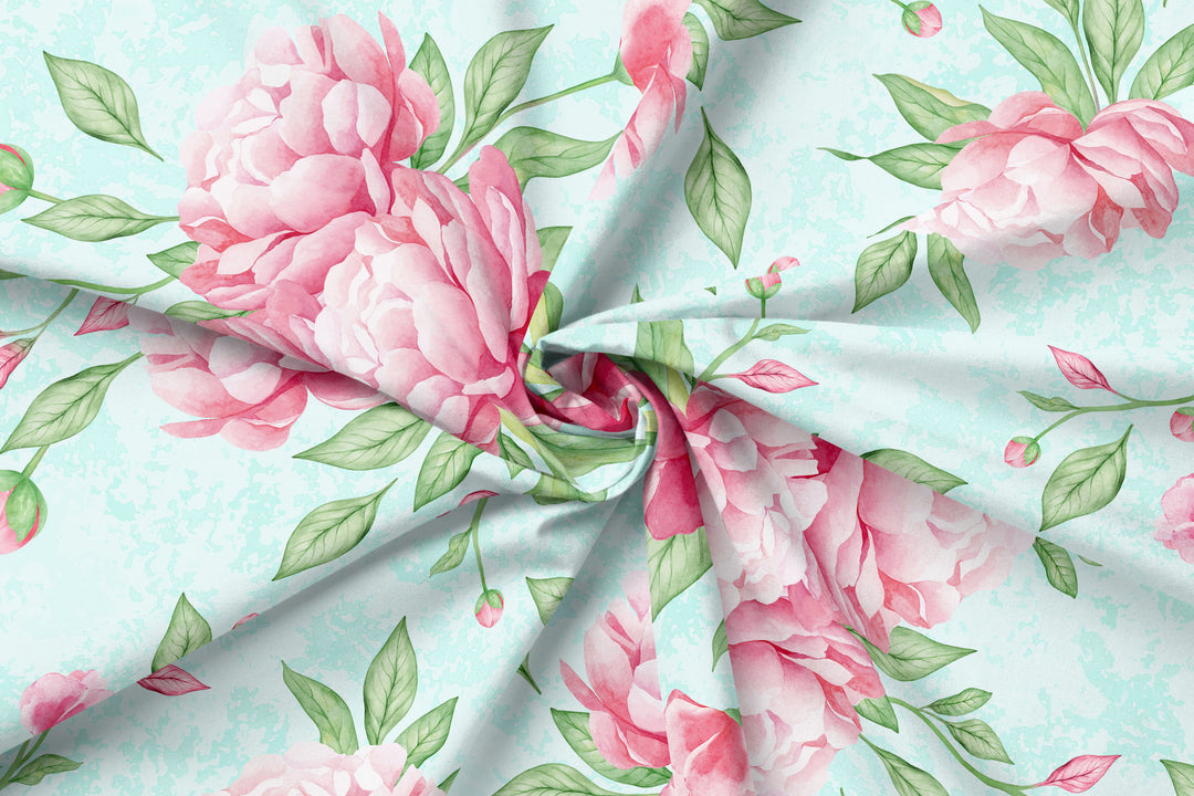 Lovely Peonies on mint 100% Cotton Fabric -MZ0010PN