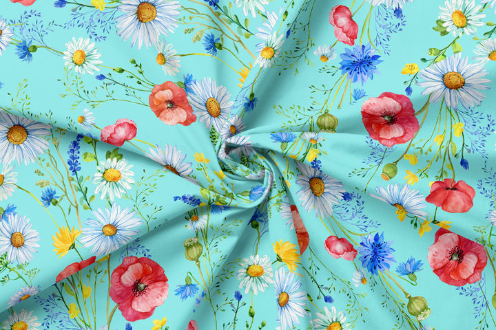 Daisies and Poppies 100% Cotton Fabric -MZ0011DZ