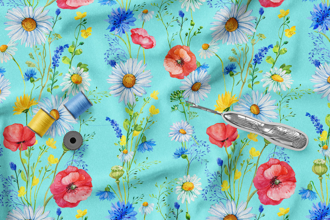 Daisies and Poppies 100% Cotton Fabric -MZ0011DZ