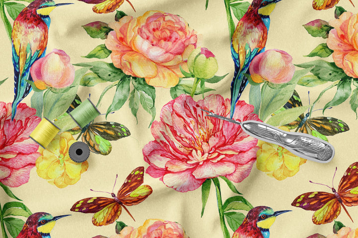 Roses and Birds 100% Cotton Fabric- MZ0012FW