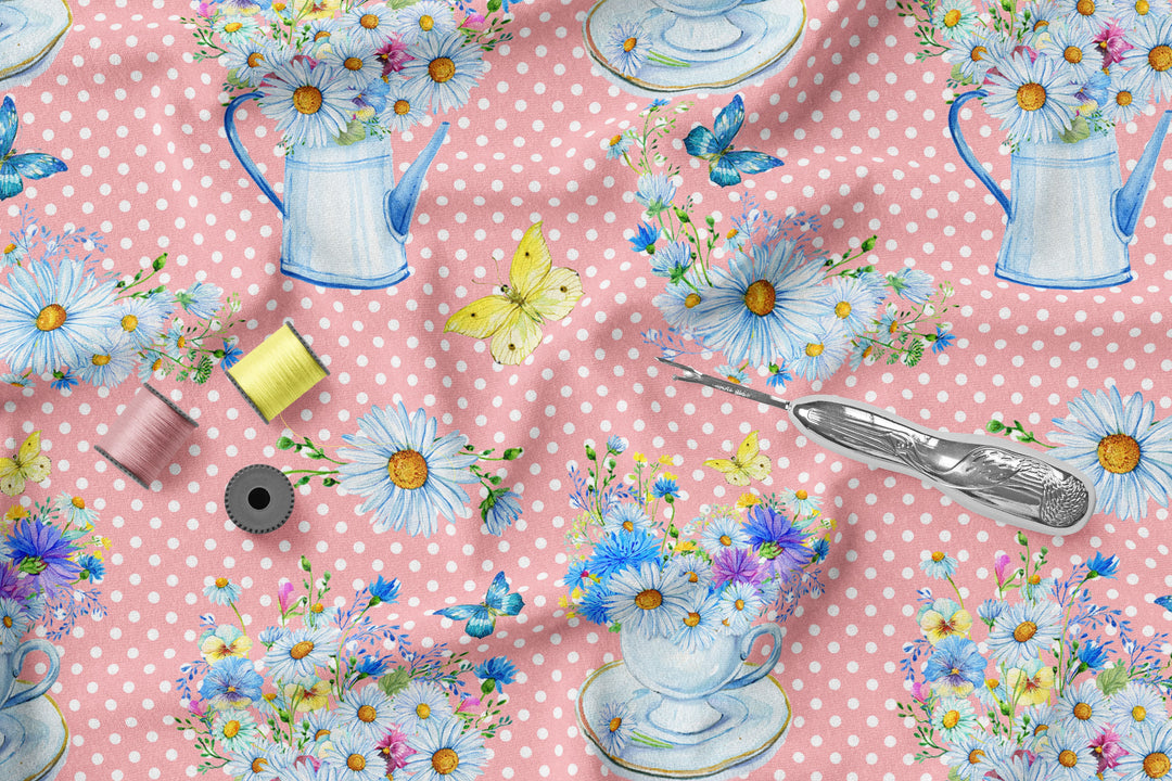 Pink Daisy Bouquet 100% Cotton Fabric-MZ0014DZ