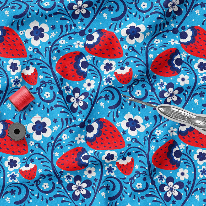 Country Strawberries 100% Cotton Fabric -MZ0024CS