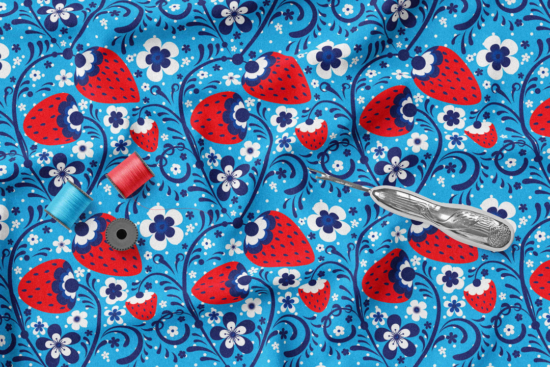 Country Strawberries 100% Cotton Fabric -MZ0024CS