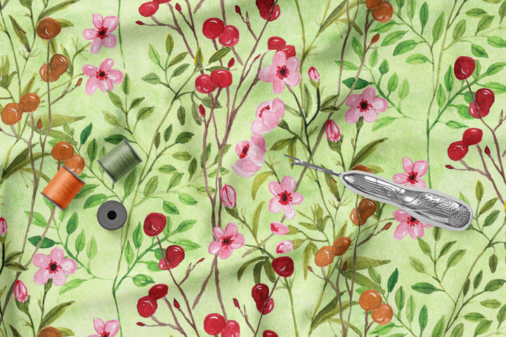 Blossoms and Berries 100% Cotton Fabric -MZ0028FW