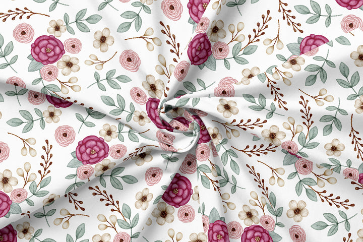 Maroon Florals 100% Cotton Fabric -MZ0032FW