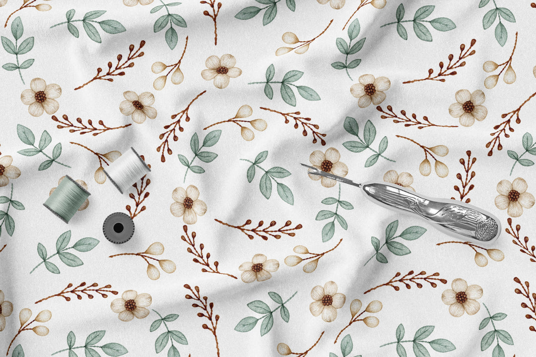 White Floral Circle 100% Cotton Fabric -MZ0036FW