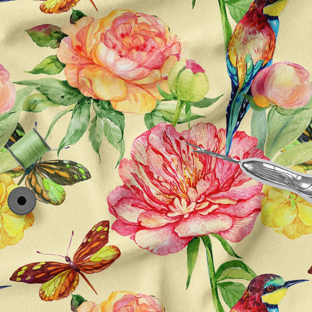 Roses and Birds 100% Cotton Fabric- MZ0012FW