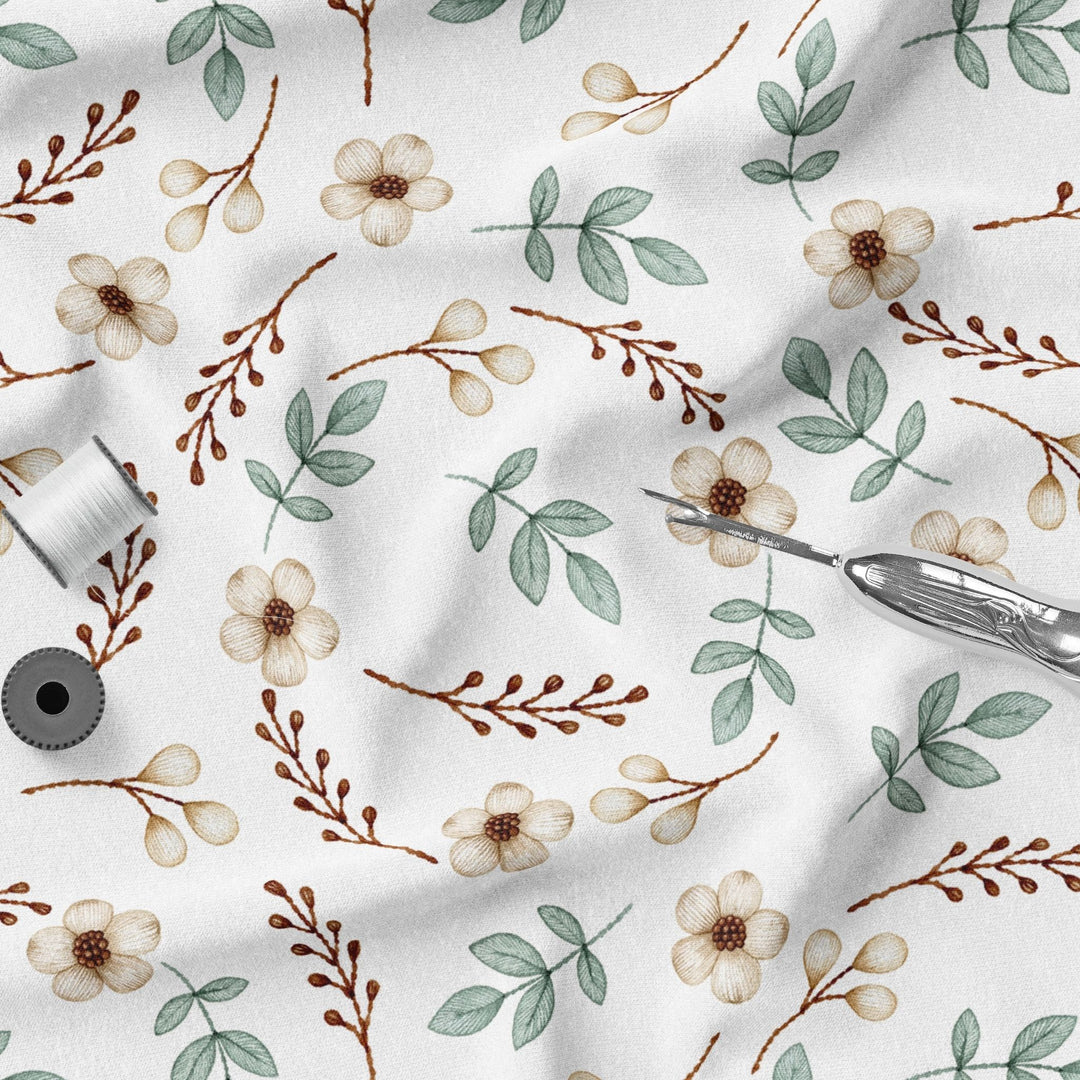 White Floral Circle 100% Cotton Fabric -MZ0036FW