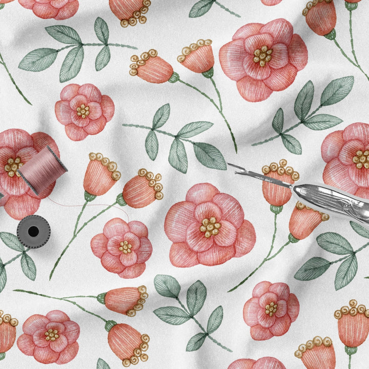 Pink open florals 100% Cotton Fabric-MZ0035FW